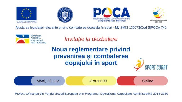 Agenția Națională Anti-Doping invită federațiile sportive la o dezbatere pe tema inițiativei pentru modificarea și completarea Legii nr. 227/2006 privind prevenirea și combaterea dopajului în sport